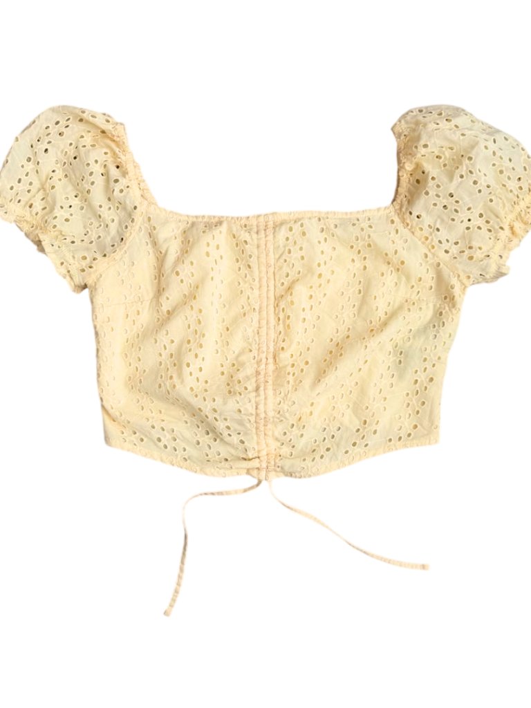 Hollister Yellow Smocked Eyelet Crop Top - Puff Sleeve Coquette Blouse, Size M